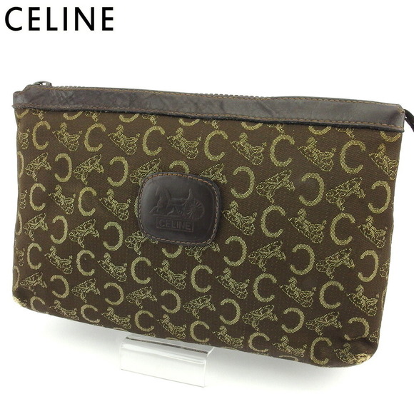 Celine clutch Bag beige canvas Brown leather Shoulder Macadam bag - Picture 1 of 6